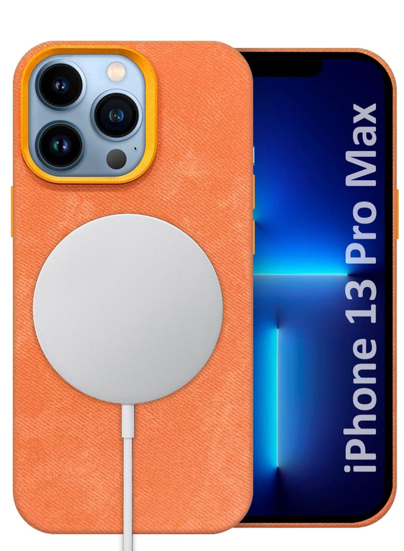 CATANES 2Packs iPhone 13 Pro Max Alcantara Case Cover Premium Quality Luxurious Soft Touch Protection with Metal Camera Frame with a 3D Screen Protector - Orange  - Image 2