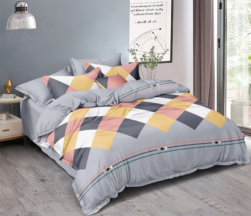 MORADO Glace Cotton Geometric Design Duvet Cover - Single, Grey with Zipper - Image 2