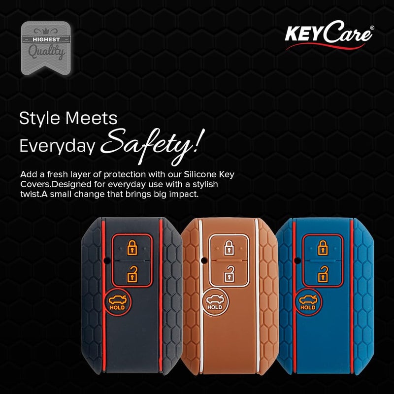 KCARE ® Silicone Key Cover for Compatible for Victoris, Ertiga, Swift, DZire 3 Button Smart Key (Push Button Start Models only) (Red) - Image 2