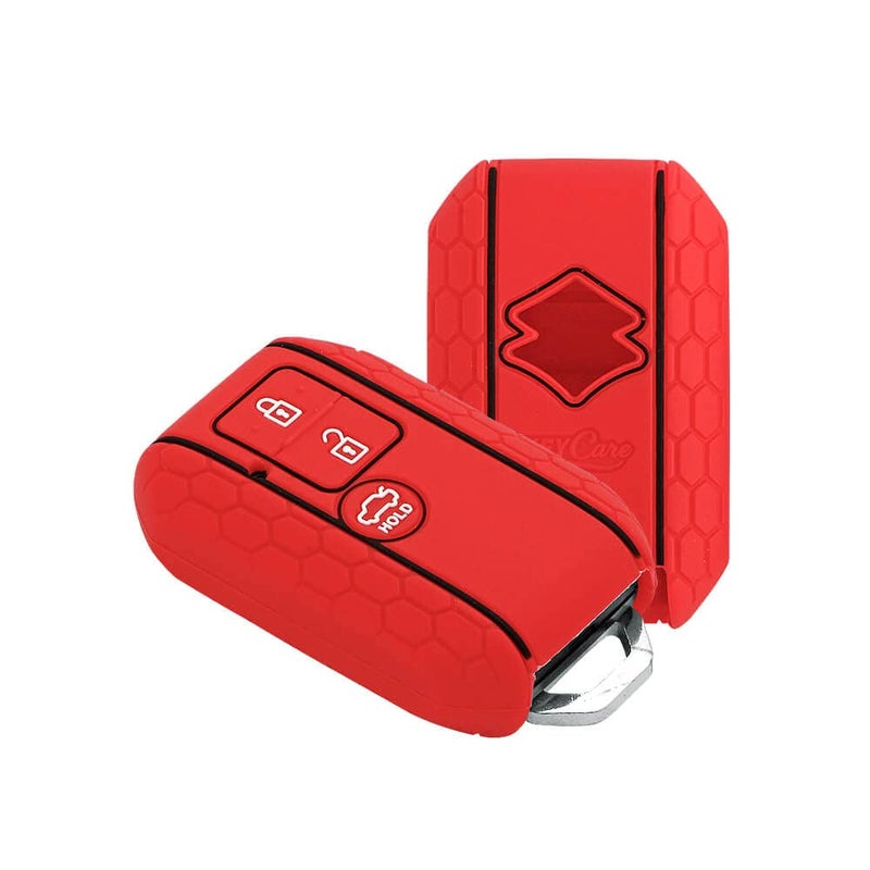 KCARE ® Silicone Key Cover for Compatible for Victoris, Ertiga, Swift, DZire 3 Button Smart Key (Push Button Start Models only) (Red) - Image 1