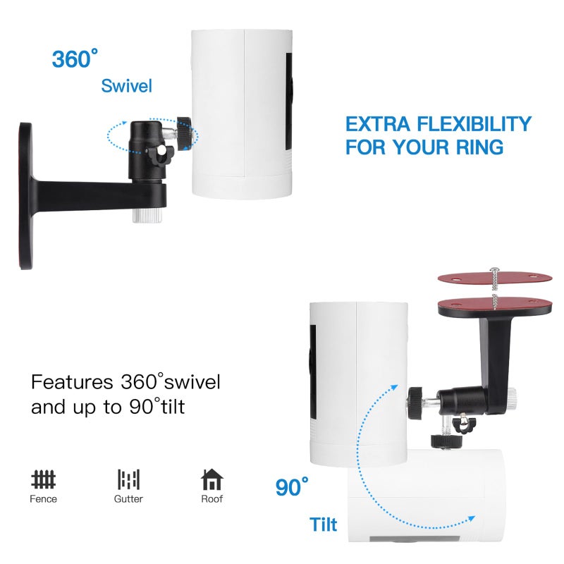 ALERTCAM 2Pack Adjustable Security Wall Mount Bracket for Ring Stick Up Cam & Ring Outdoor Cam Plus, Perfect View Angle for Your Surveillance Camera System - Black - Image 4