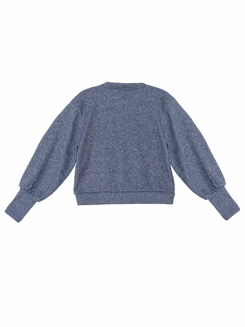 ج&مشب بدلة رياضية محبوكة باللون الكحلي بتصميم قطة فضية