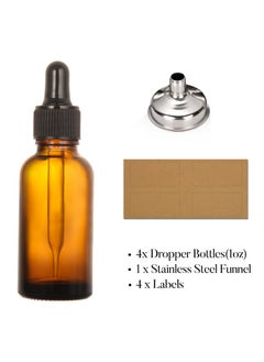 Aozita AOZITA Set of 4, 1 oz Eye Dropper Bottles with 1 Stainless Steel Funnels & 4 Labels - 30ml Thick Dark Amber Glass Tincture Bottles - Leakproof Essential Oils Bottle for Storage and Travel  - Image 2