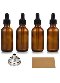 Aozita AOZITA Set of 4, 1 oz Eye Dropper Bottles with 1 Stainless Steel Funnels & 4 Labels - 30ml Thick Dark Amber Glass Tincture Bottles - Leakproof Essential Oils Bottle for Storage and Travel  - Image 1