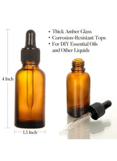 Aozita AOZITA Set of 4, 1 oz Eye Dropper Bottles with 1 Stainless Steel Funnels & 4 Labels - 30ml Thick Dark Amber Glass Tincture Bottles - Leakproof Essential Oils Bottle for Storage and Travel  - Image 3