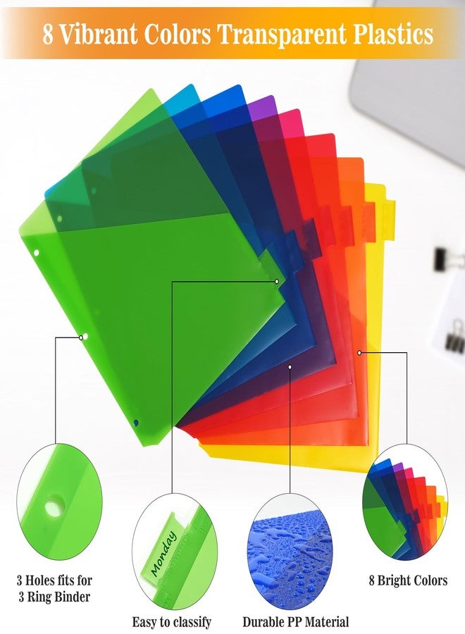 SUQJOY 8-Tab 3 Ring Binder Dividers, 0.5'' Plastic Sheet Protectors for US Letter Size, Assorted Colors, Set of 8 (6 Pack) - Image 2
