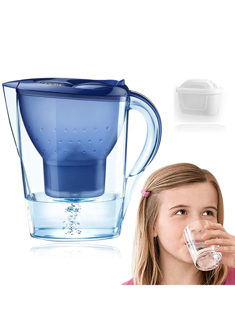 Bluejw Water Filter 3.5L Water Filter Jug With Filter Cartridges Pure Healthy Mineral Water Filter Jug Bpa Free Filter Kettle Water Jug Household Water Filter Bottle (Blue) - Image 1
