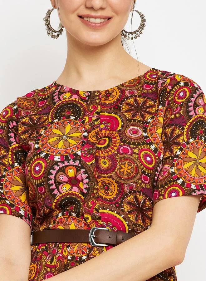 Uptownie  All Over Print Maxi Dress with Belt for Women | Best Price UAE