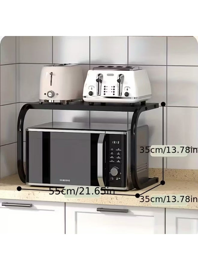 KITCHENOO Spacious Double-Tier Metal Microwave Oven Rack - Sleek, Open Storage Design for Kitchen Countertops | Multi-Functional, Thick Bracket for Ovens & Microwaves with No Power Connection Needed, Home Use, Baking - Image 4