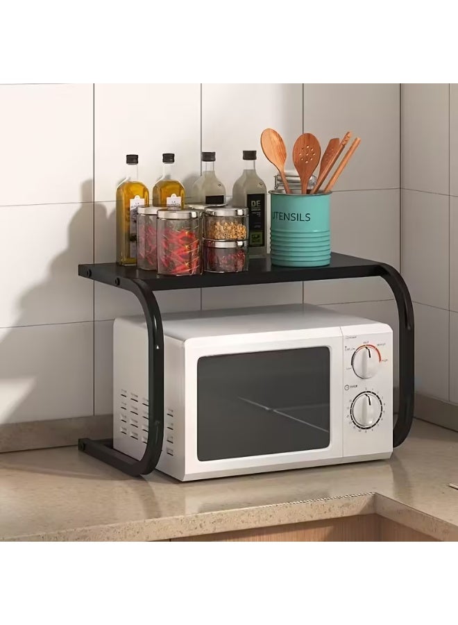 KITCHENOO Spacious Double-Tier Metal Microwave Oven Rack - Sleek, Open Storage Design for Kitchen Countertops | Multi-Functional, Thick Bracket for Ovens & Microwaves with No Power Connection Needed, Home Use, Baking - Image 1