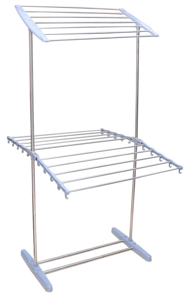 GNOLY Clothes Stand for Drying Clothes Stainless Steel Cloth Drying Stand for Indoor and Outdoor Travelling 2 Layer Mobile Tower Rack Space Saving Cloth Drying Rack for Balcony - Image 1