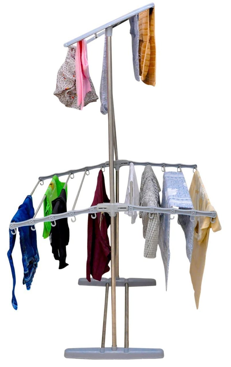 GNOLY Clothes Stand for Drying Clothes Stainless Steel Cloth Drying Stand for Indoor and Outdoor Travelling 2 Layer Mobile Tower Rack Space Saving Cloth Drying Rack for Balcony - Image 2