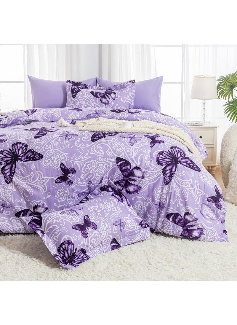 ARTALL ARTALL Lightweight Microfiber Twin Size 2 Pieces Comforter Set with 1 Sham  Purple Paisley Floral Butterfly Pattern All Season Bedding Set  - Image 1