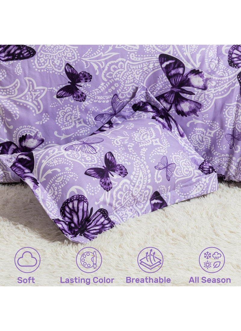 ARTALL ARTALL Lightweight Microfiber Twin Size 2 Pieces Comforter Set with 1 Sham  Purple Paisley Floral Butterfly Pattern All Season Bedding Set  - Image 4