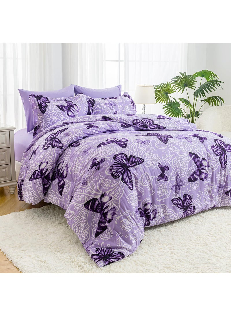 ARTALL ARTALL Lightweight Microfiber Twin Size 2 Pieces Comforter Set with 1 Sham  Purple Paisley Floral Butterfly Pattern All Season Bedding Set  - Image 2