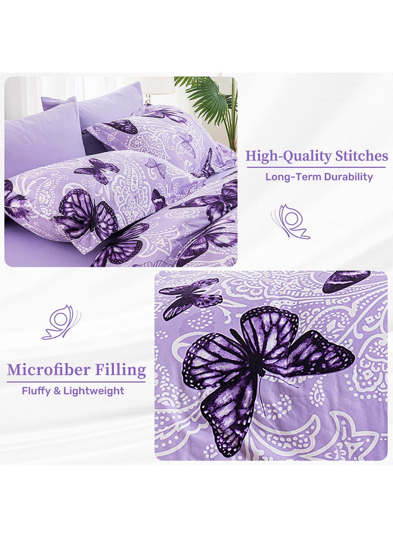 ARTALL ARTALL Lightweight Microfiber Twin Size 2 Pieces Comforter Set with 1 Sham  Purple Paisley Floral Butterfly Pattern All Season Bedding Set  - Image 5