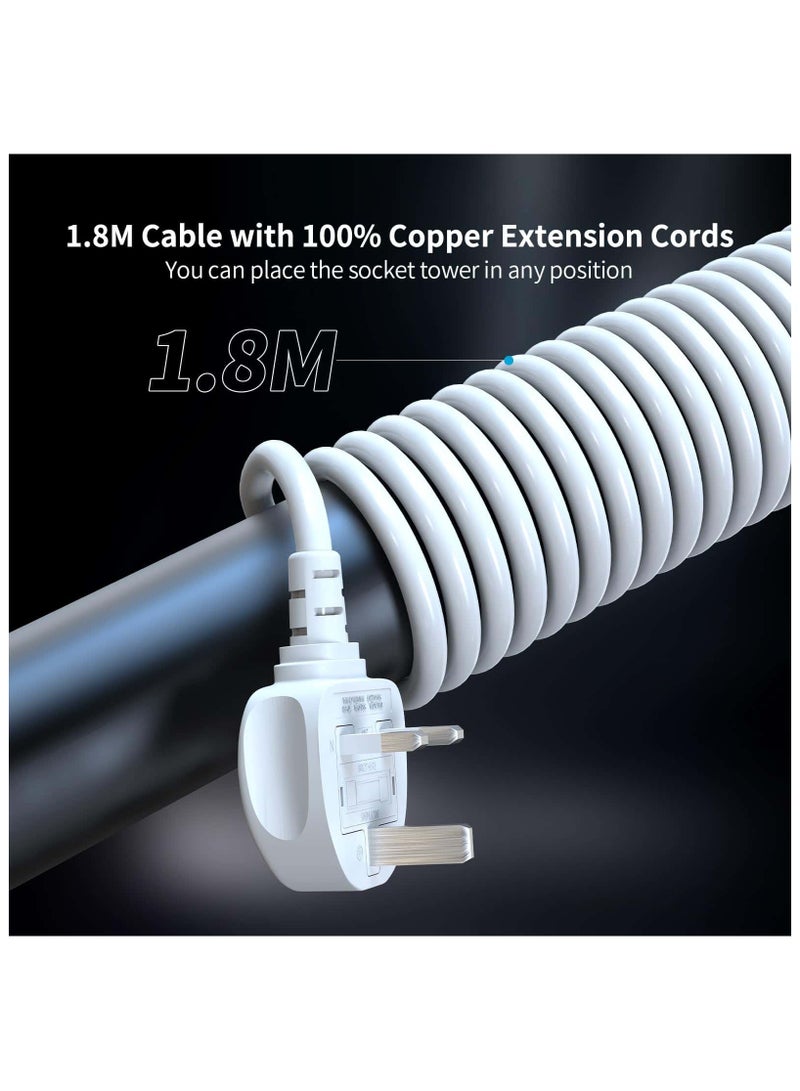 Anmi Tower Extension Lead with USB Slots and 18W USB C Fast Charger(5V/3.1A), 12 Way Plug Extension Tower, Surge Protected Extension Lead with Switch, Multi Plug Socket , 1.8M Extension Cable  - Image 5