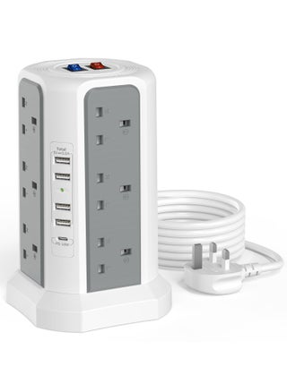 Tower Extension Lead with USB Slots and 18W USB C Fast Charger(5V/3.1A), 12 Way Plug Extension Tower, Surge Protected Extension Lead with Switch, Multi Plug Socket , 1.8M Extension Cable - pzsku/Z1BBCE34E3A9E990217D3Z/45/_/1733278427/afc3d3b0-ff17-40c1-bfe8-79408c10060e