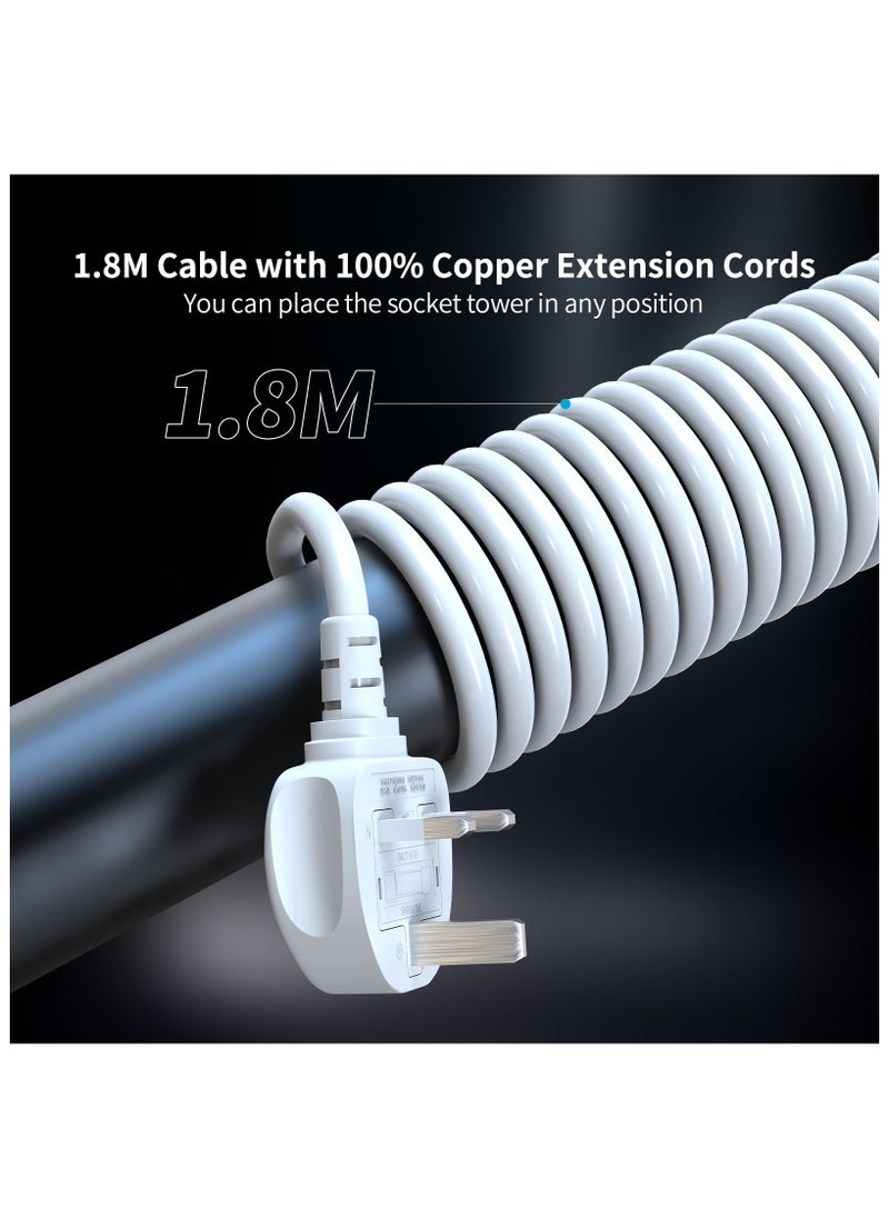 Anmi - Tower Extension Lead with USB Slots and 18W USB C Fast Charger(5V/3.1A), 12 Way Plug Extension Tower, Surge Protected Extension Lead with Switch, Multi Plug Socket , 1.8M Extension Cable - Image 1