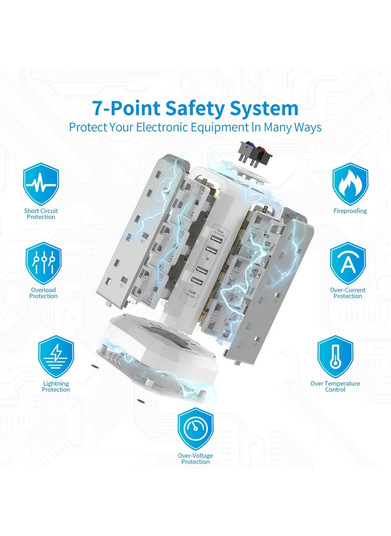 Anmi - Tower Extension Lead with USB Slots and 18W USB C Fast Charger(5V/3.1A), 12 Way Plug Extension Tower, Surge Protected Extension Lead with Switch, Multi Plug Socket , 1.8M Extension Cable - Image 1