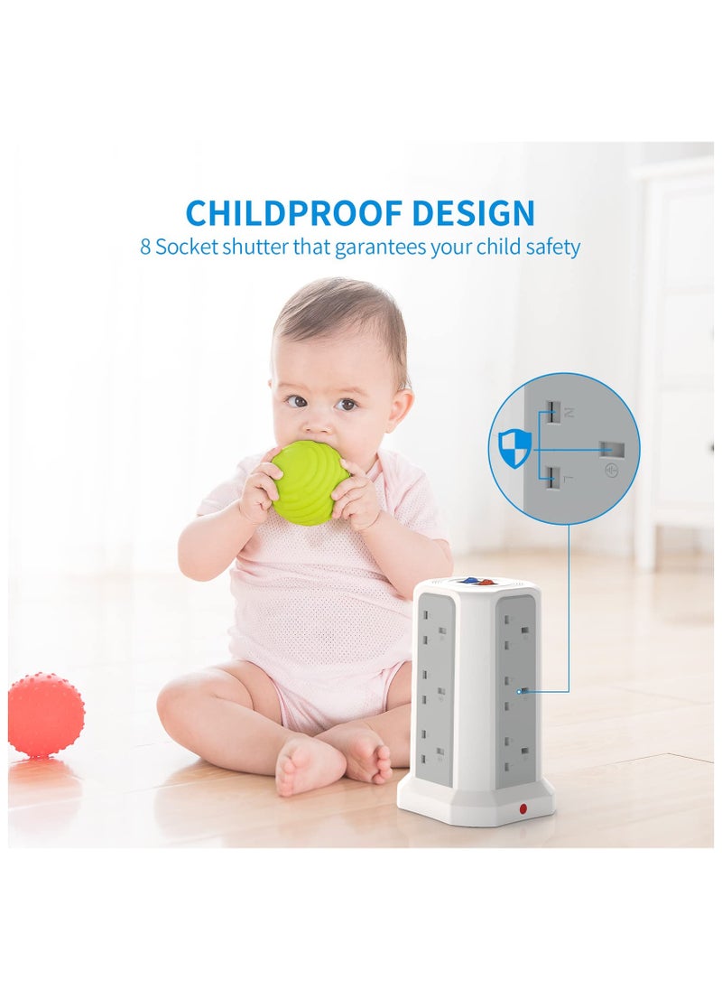 Anmi - Tower Extension Lead with USB Slots and 18W USB C Fast Charger(5V/3.1A), 12 Way Plug Extension Tower, Surge Protected Extension Lead with Switch, Multi Plug Socket , 1.8M Extension Cable - Image 1