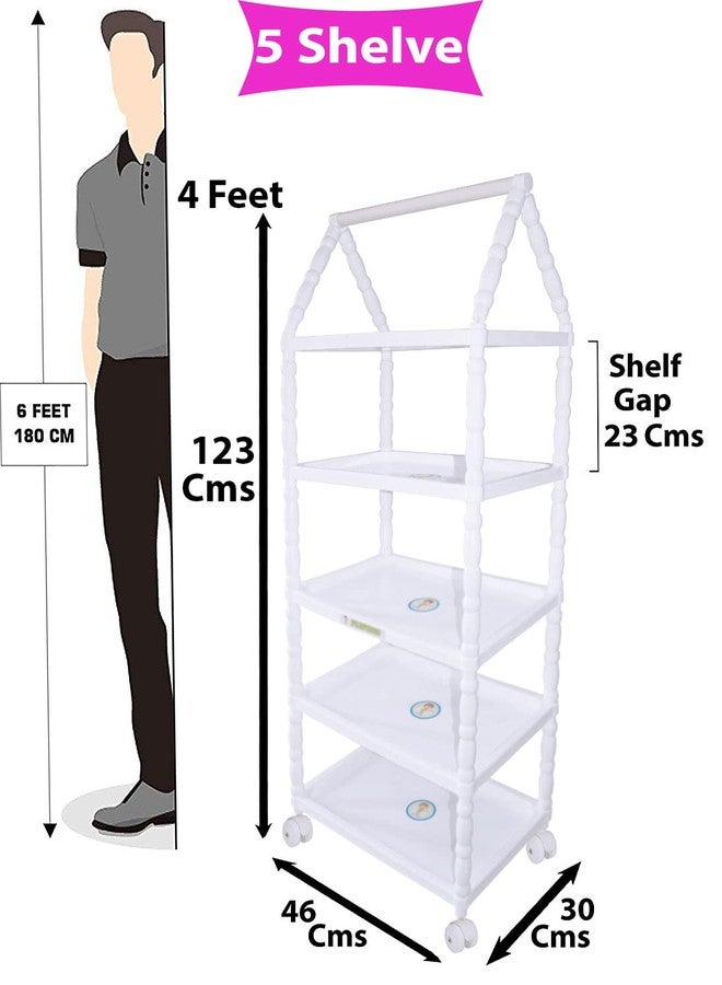 FLIPZON Plastic Multipurpose 5 Shelve Baby Wardrobe, Foldable, (Unbreakable Material) (Medium) (Pink) - Image 2