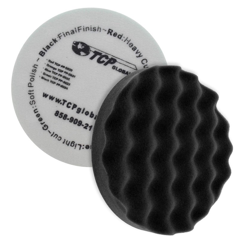 TCP Global 8"" Black Waffle Extra Fine Foam Finishing Grip Pad Final Buff Polish Wax - Hook & Loop - Image 1