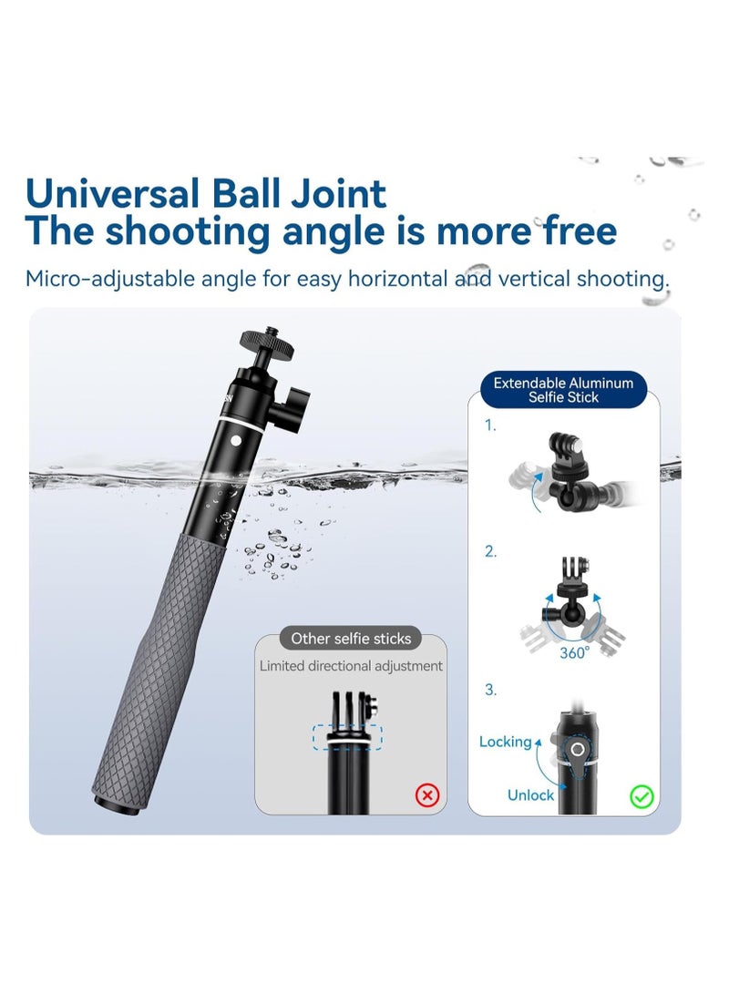 360 GoPro Selfie Stick, 25.75 Inch Waterproof Extension Pole Monopod with Go Pro 12 11 10 Insta360 X3 Ace Pro DJI Action 4 Osmo Pocket 3 Underwater Diving Accessories - Image 2