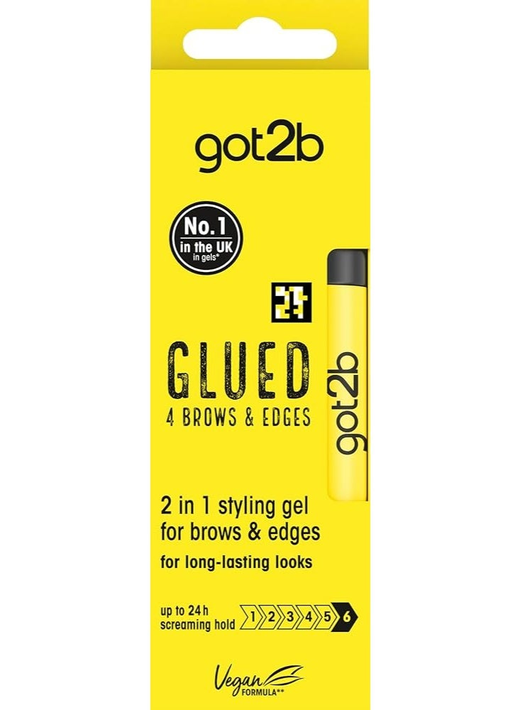 Glued for Brows & Edges 2 in 1 Wand Eyebrow Gel, 72hr Hold, No White Residue or Stickness, Vegan, Silicone Free, Alcohol Free, 16 ml
