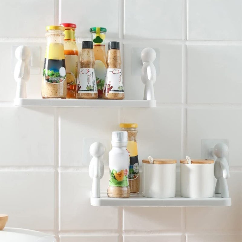 PARABRAHMA 2 Pcs Multipurpose Wall Mount Kitchen Shelf and Rack for Home Kitchen And Bathroom Self Adhesive Sticker Support Without DrillingBathroom Storage Rack Box Strong Shower Rack ShelfWhite - Image 1