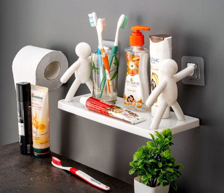 PARABRAHMA 2 Pcs Multipurpose Wall Mount Kitchen Shelf and Rack for Home Kitchen And Bathroom Self Adhesive Sticker Support Without DrillingBathroom Storage Rack Box Strong Shower Rack ShelfWhite - Image 2