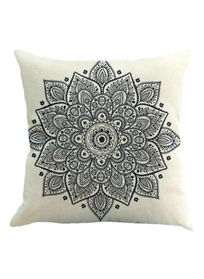 Generic Floral Printed Pillow Cover Linen White/Black  - Image 1