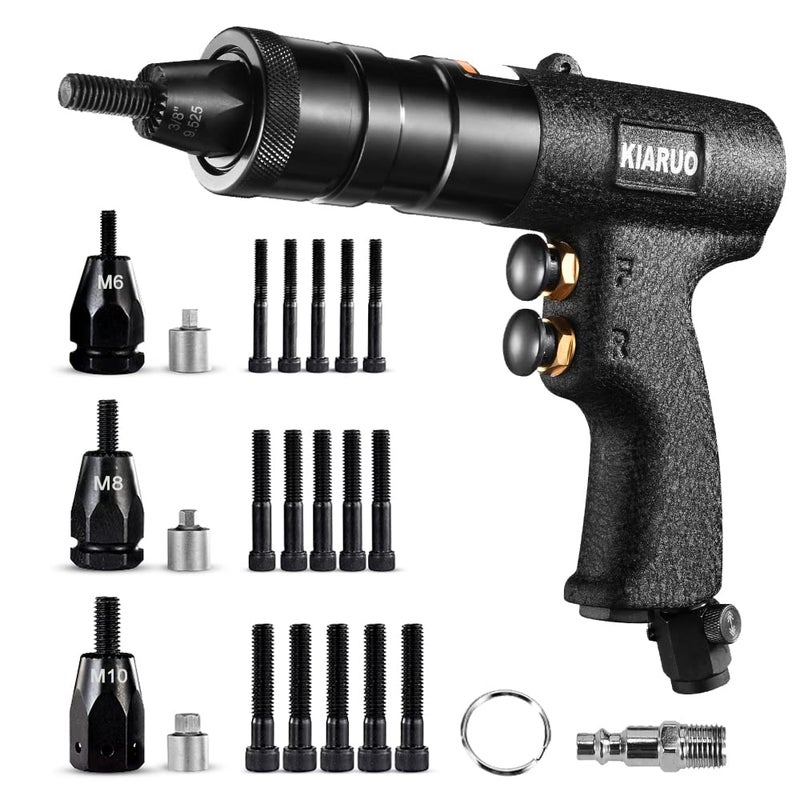 KIARUO Pneumatic Rivet Nut Gun M6 M8 M10 Metric with Selflocking Head GunIndustrial Grade Adjustable Speed Pull Rivnut Gun ModelLM07 Button Switch