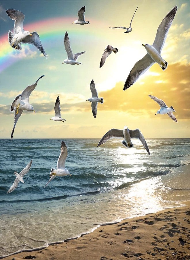 WOYINIS ملصقات حائط WOYINIS ثلاثية الأبعاد قابلة للإزالة على شكل طائر النورس، ديكور فني على شكل شاطئ، ملصقات حائط على شكل قطيع من الطيور، ملصقات فينيل مقاومة للماء قابلة للتقشير واللصق، لغرفة المعيشة وغرفة النوم والمكتب والأريكة والتلفزيون - Image 2