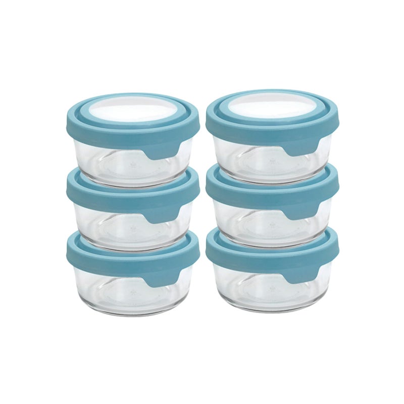 Anchor Hocking 2 Cup Glass Storage Containers with Lids, Set of 6 Glass Food Storage Containers with Mineral Blue TrueSeal Lids - Image 1