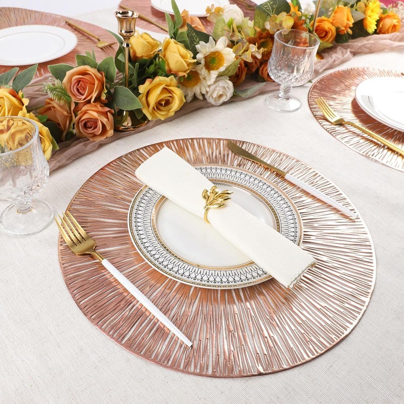 Evevda مجموعة إيفيفدا من مفارش الطاولة المكونة من 4 قطع، مفارش طاولة دائرية مجوفة، مفارش طاولة بلاستيكية فينيل مضغوطة معدنية، ديكور طاولة للعطلات وحفلات الزفاف كقطعة مركزية مميزة (دائرة شعاعية ذهبية وردية)… - Image 4