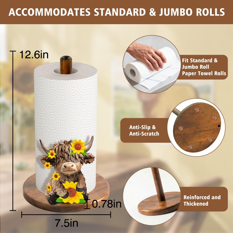 GAJ Highland Cow Paper Towel Holder - Highland Cow Decor for Kitchen Farmhouse Bathroom Countertop - Gifts for Women Mom Grandma - 3D Cute Stuff Decorative Accessories - Image 5