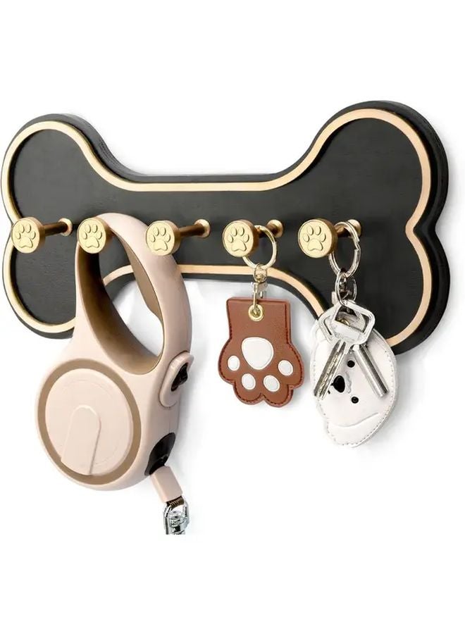 Black Wall Mounted Dog Leash Storage Rack With 3D Puppy Claw Hooks - Image 1