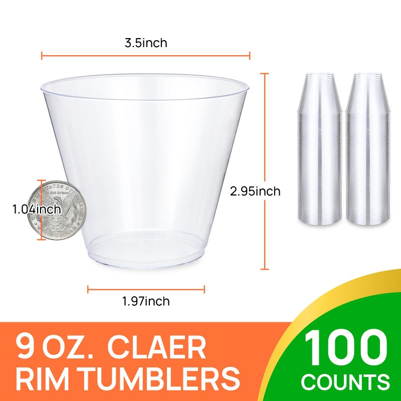 Byvivace 100Counts 9 OZ. Disposable Cups Old fashioned Party Tumblers  9 Ounce Squat Cups Clear Hard Plastic Cups for Party Wedding - Image 4