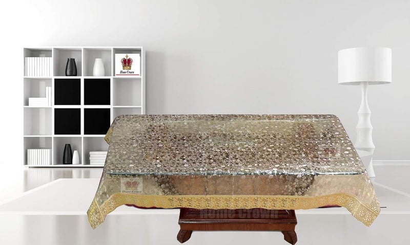 HOMECROWN 3D Design PVC Waterproof 4 Seater Center Table Cover with Golden Lace 60 X 40inches Clear Color - Image 2