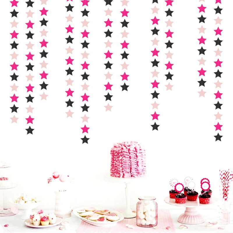 Hugtmr Hot-Pink Black Birthday Party-Decorations Garland - 62ft Twinkle Little Star Baby Girl Hanging Streamers Banner Graduation Engagement Bachelorette Decor Hugtmr - Image 4