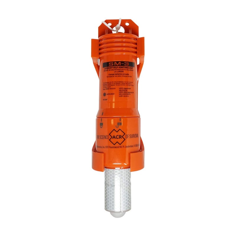 ACR SM3 Lifebuoy Self-Igniting Marker Light, USCG, SOLAS, and MED approved, is a direct replacement for the SM2, ensuring reliable visibility in emergency situations. - Image 1
