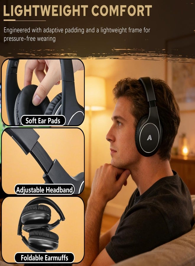 Ansee Wireless TV Headphones for Seniors & Hearing Impaired, Folding Over Ear Headphones with 2.4GHz RF Transmitter Support Optical RCA AUX, No Audio Delay, 100ft Wireless Range (Black) - Image 3
