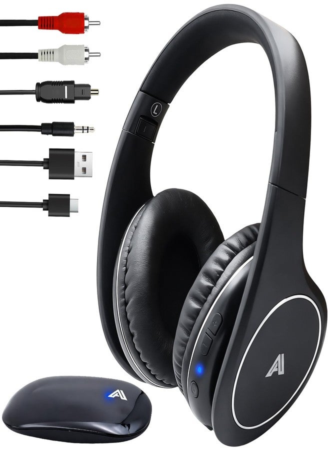 Ansee Wireless TV Headphones for Seniors & Hearing Impaired, Folding Over Ear Headphones with 2.4GHz RF Transmitter Support Optical RCA AUX, No Audio Delay, 100ft Wireless Range (Black) - Image 1