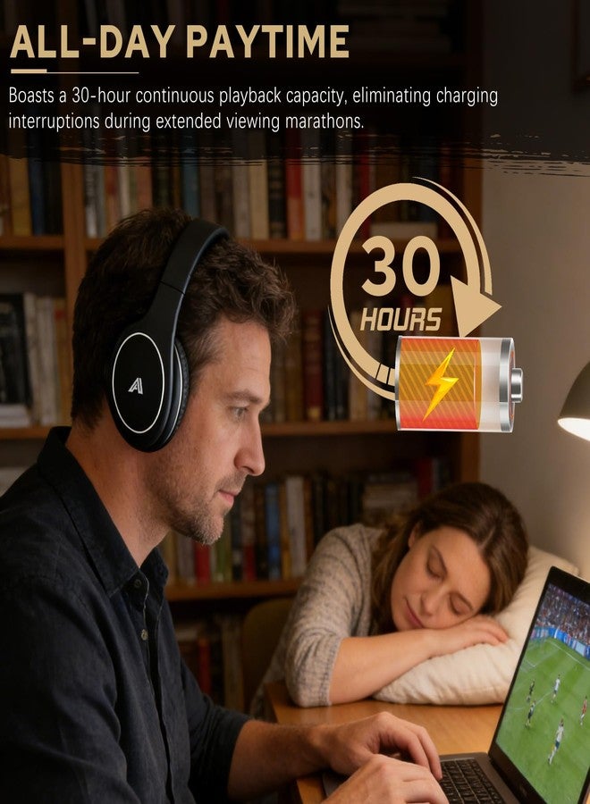 Ansee Wireless TV Headphones for Seniors & Hearing Impaired, Folding Over Ear Headphones with 2.4GHz RF Transmitter Support Optical RCA AUX, No Audio Delay, 100ft Wireless Range (Black) - Image 5