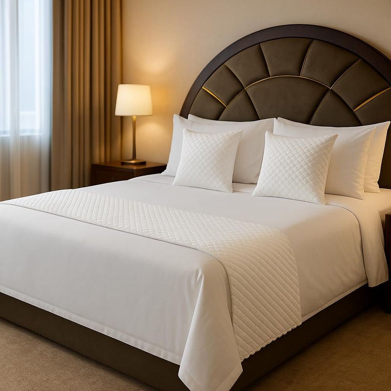 3 Piece Velvet Bed Runner Set – Luxury Quilted Hotel Style Bedding Décor for King Size Bed | White | 16x96 Inch Bed Runner with 2 Cushion Covers 16x16 Inch