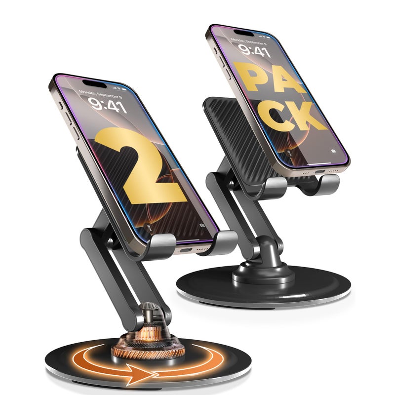 COOPER 360Â° Stand, [Gift Family Pack], Rotating Cell Phone Stand for Desk, Cell Phone Holder for Desk, iPhone Stand Holder, Sturdy Metal Base, Fits Samsung, Android Smartphones, (Piano Black, 2-Pack) - Image 1