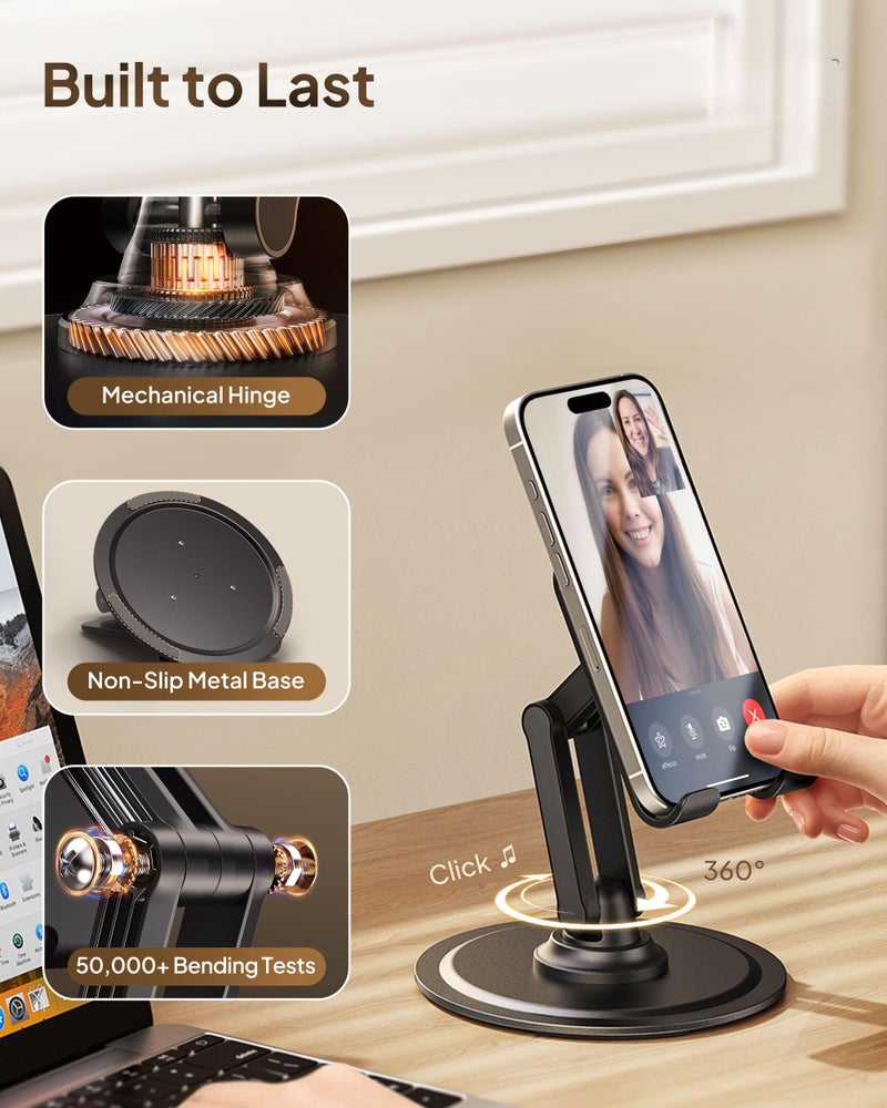 COOPER 360Â° Stand, [Gift Family Pack], Rotating Cell Phone Stand for Desk, Cell Phone Holder for Desk, iPhone Stand Holder, Sturdy Metal Base, Fits Samsung, Android Smartphones, (Piano Black, 2-Pack) - Image 3