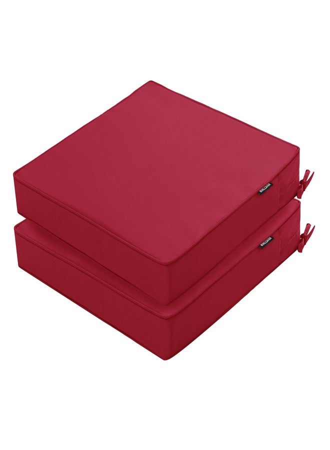 Comcaver Outdoor Chair Cushions 19 x 19 Inch Waterproof Patio Chair Cushions with Tie 5 Year Color Fastness Thick Outdoor Seat Cushion for Garden Lawn Patio Furniture Burgundy Red Set of 2 - Image 1