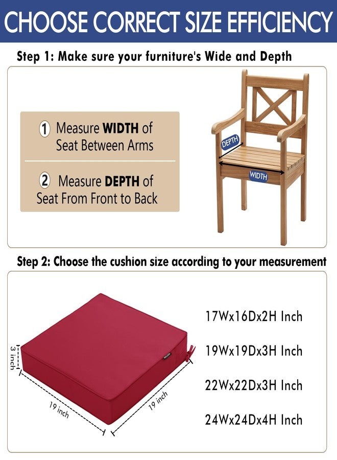 Comcaver Outdoor Chair Cushions 19 x 19 Inch Waterproof Patio Chair Cushions with Tie 5 Year Color Fastness Thick Outdoor Seat Cushion for Garden Lawn Patio Furniture Burgundy Red Set of 2 - Image 4